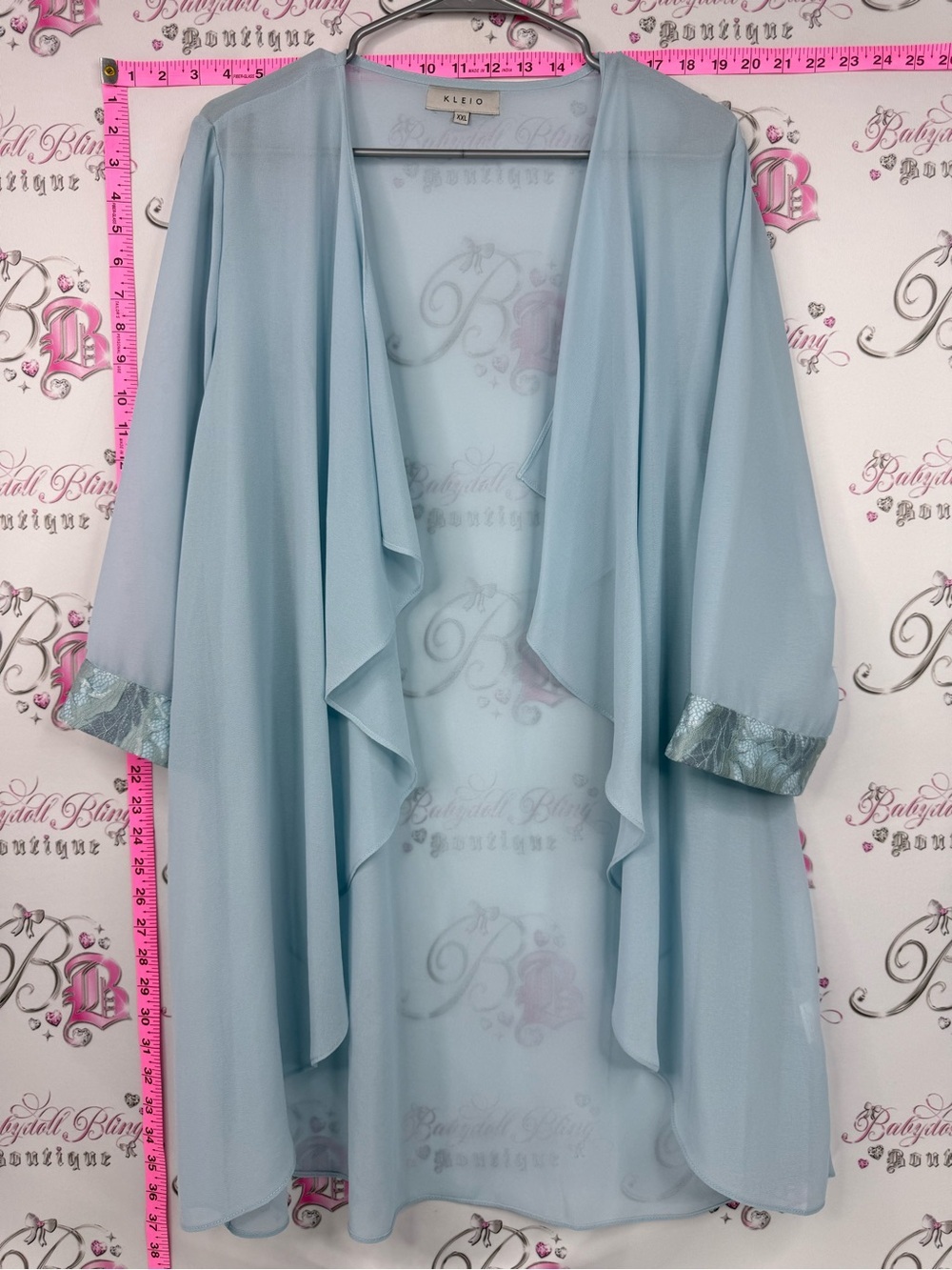 Kleio cardigan shiny floral Light Blue Chiffon Draped Robe with Shimmer Cuff